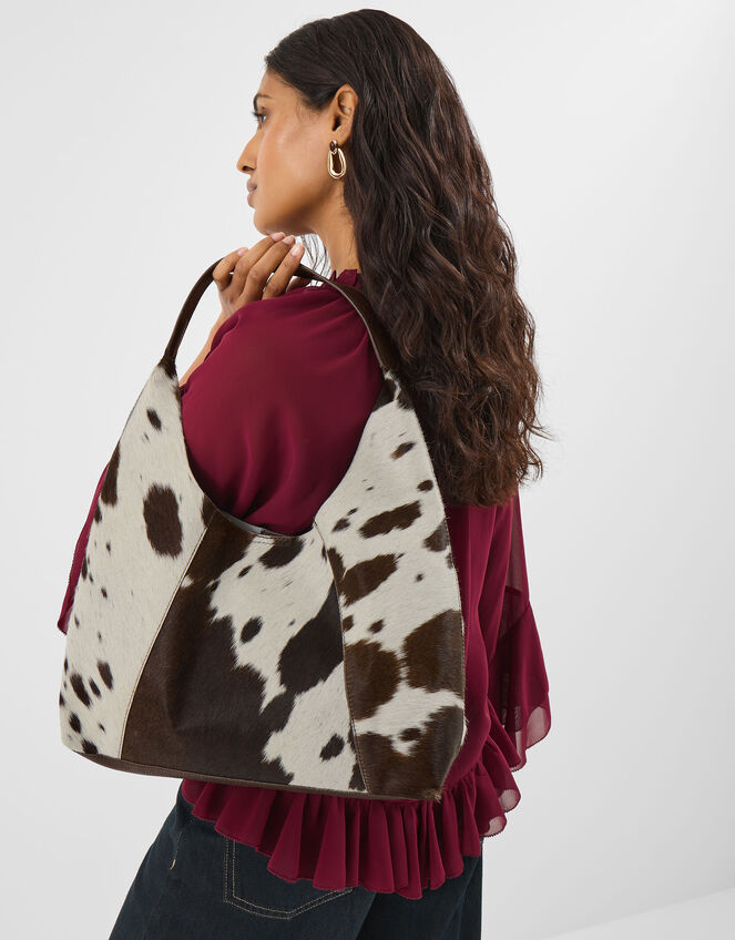 Cow Print Leather Shoulder Bag, , large