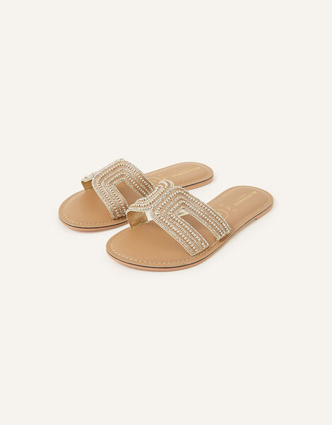 Bella Beaded Wide Fit Sandals Gold, Gold (GOLD), large
