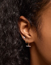 4-Pack 14ct Gold-Plated Stud & T-Bar Hoop Earrings, , large