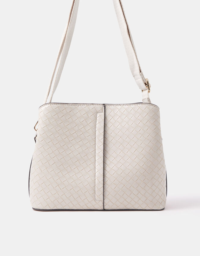 Faux Leather Webbing Strap Crossbody Bag, Cream (CREAM), large