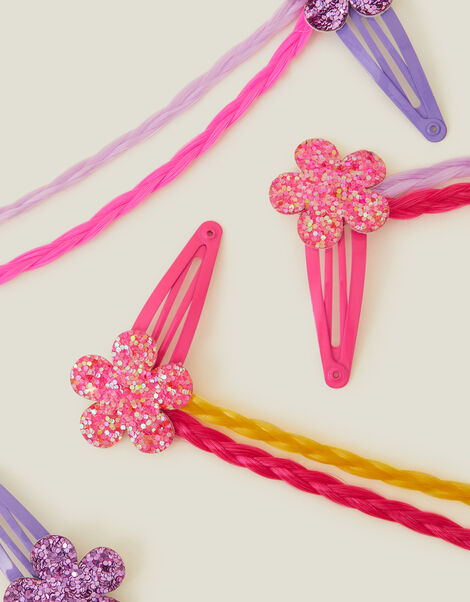 4-Pack Girls Flower Hair Extensions, , large