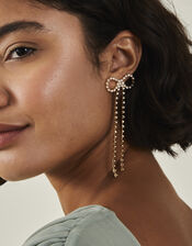 Diamante Long Bow Drop Earrings, , large