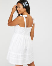Cotton Mini Dress with Buttons, White (WHITE), large