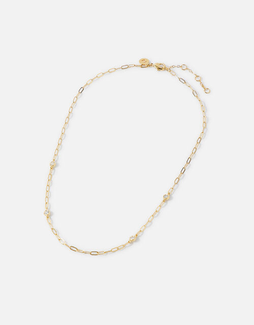 Gold-Plated Sparkle Station Chain Necklace, , large