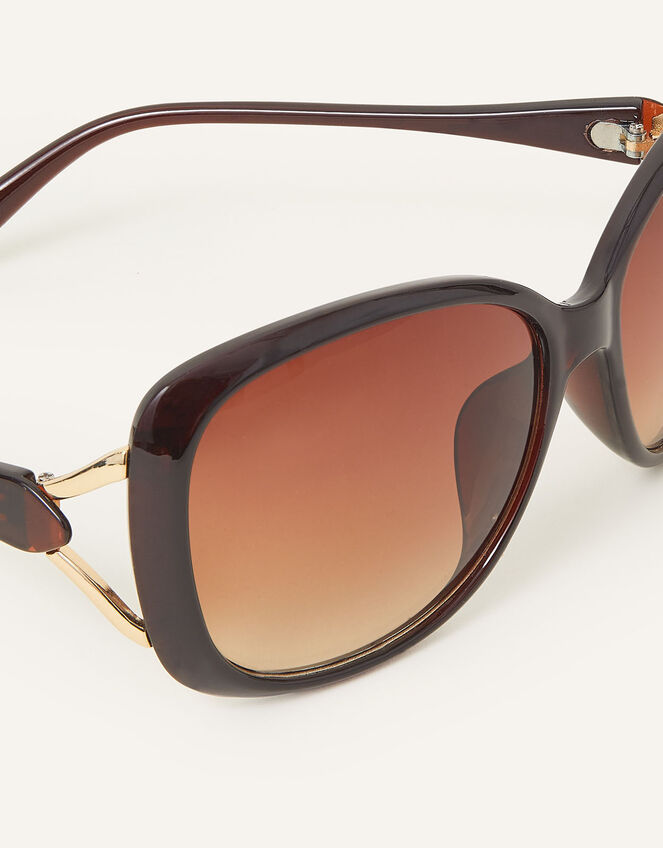 Metal Detail Wrap Sunglasses, Brown (TORT), large