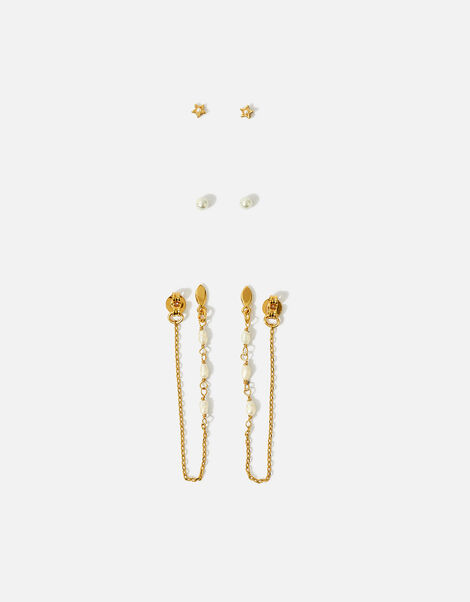 Gold-Plated Pearl Earring Set of Three, , large