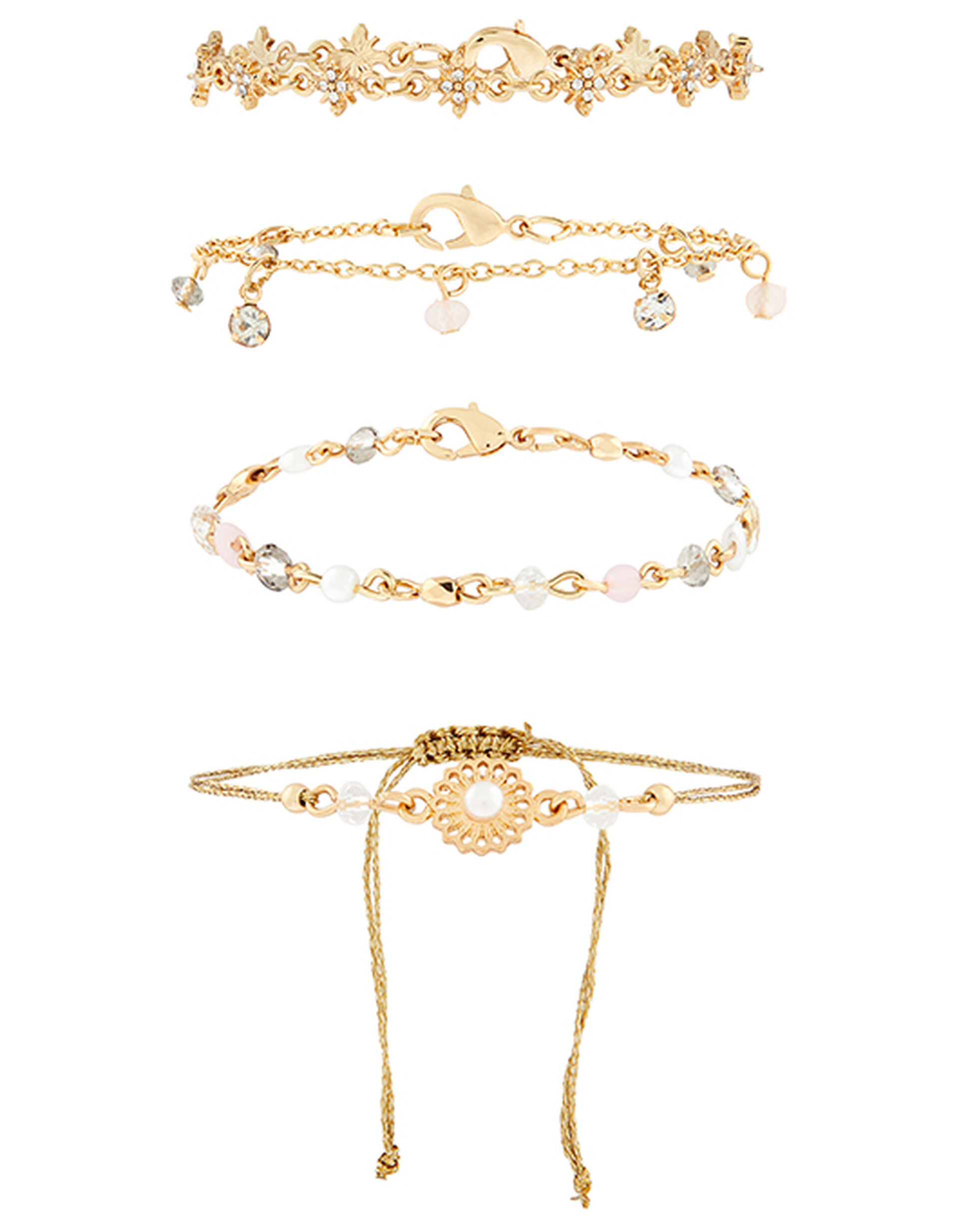 Flower, Gem and Bead Bracelet Set, , large