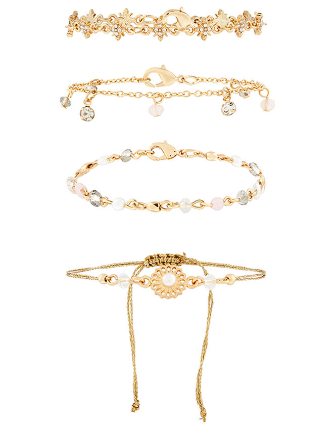 Flower, Gem and Bead Bracelet Set, , large