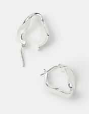 Sterling Silver-Plated Molten Hoop Earrings, , large