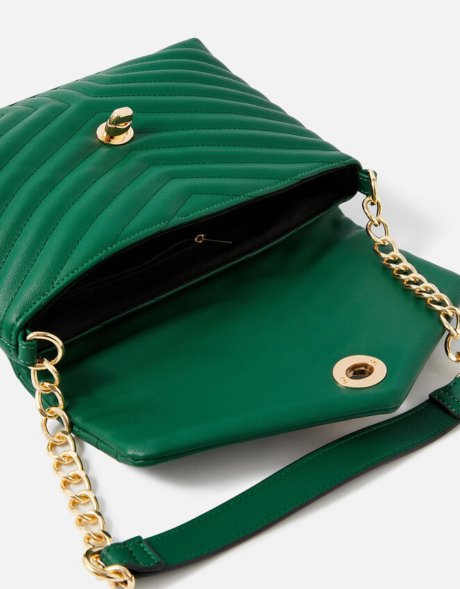 Quilted Chain Shoulder Bag, Green (GREEN), large