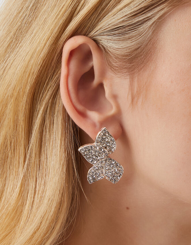 Half Flower Diamanté Drop Earrings, , large