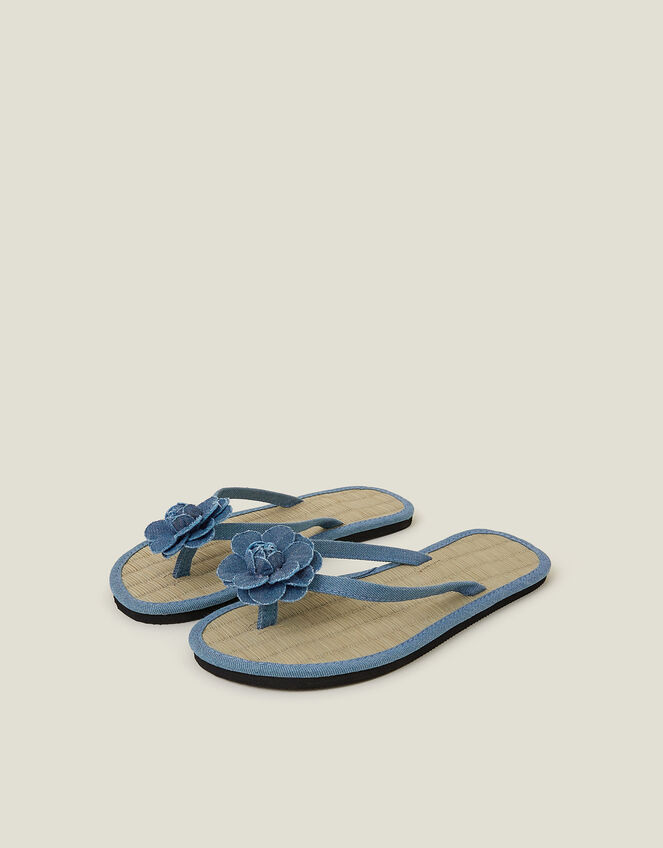 Denim Corsage Seagrass Flip Flops, Blue (BLUE), large