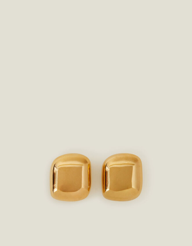 14ct Gold-Plated Stainless Steel Button Earrings, , large