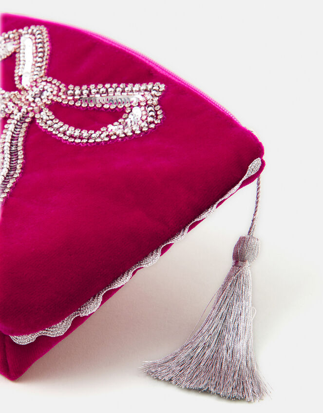 Sequin Bow Velvet Pouch, , large