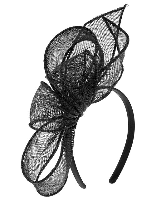 Trendy Apparel Shop Large Criss Cross Mesh Swirl Bow Fascinator with Feather