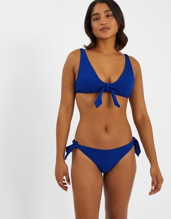 Floral Broderie Tie Bikini Bottoms, Blue (BLUE), large
