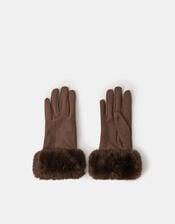 Suedette Cuff Gloves, Brown (BROWN), large
