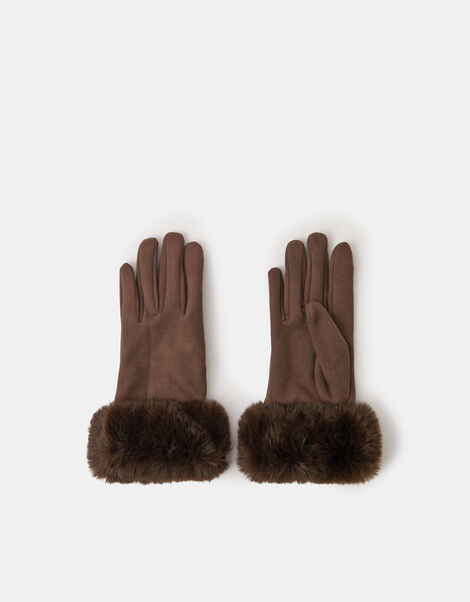 Suedette Cuff Gloves, Brown (BROWN), large