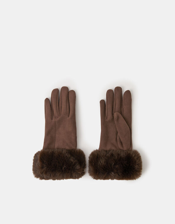 Suedette Cuff Gloves, Brown (BROWN), large