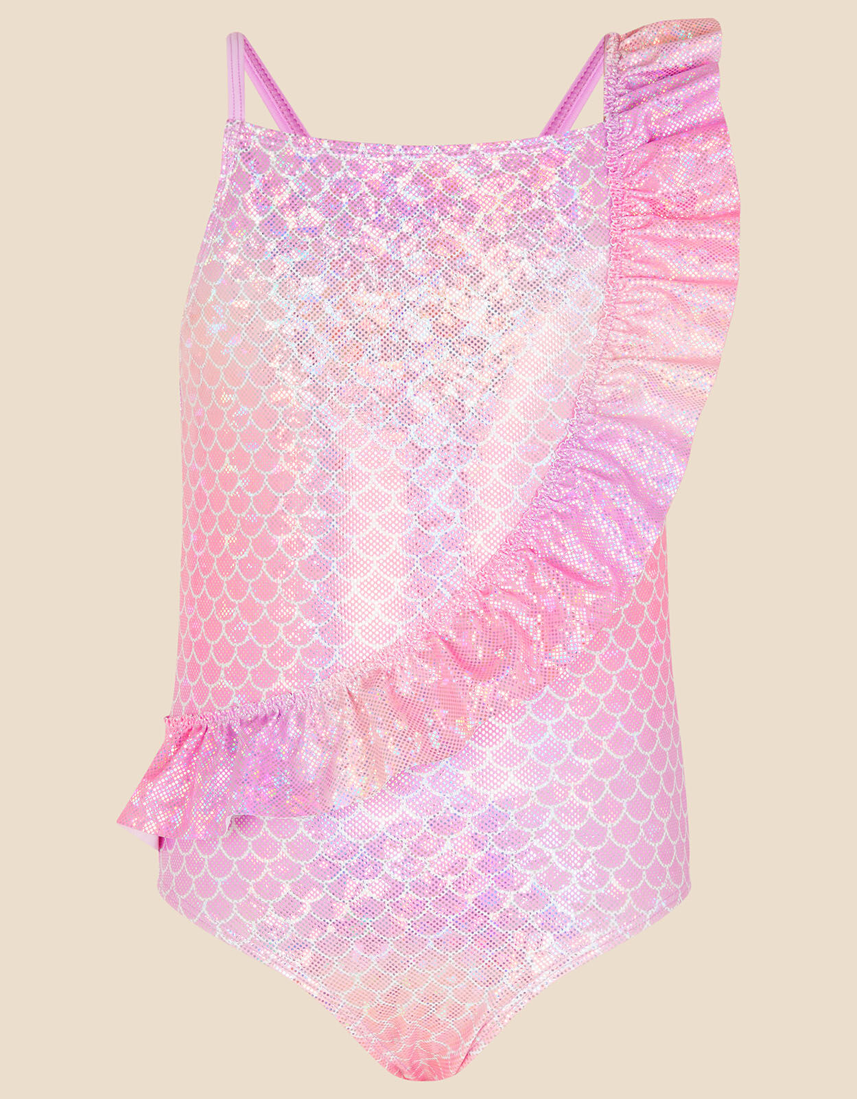 Girls Asymmetric Mermaid Swimsuit Pink