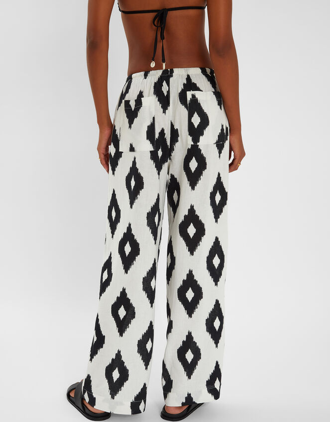 Diamond Print Wide Leg Trousers, Black (BLACK WHITE), large
