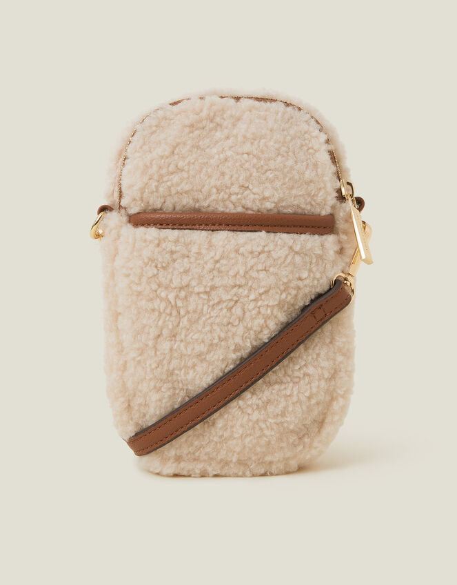 Faux Shearling Cross-Body Phone Bag, , large