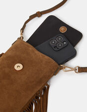 Fringe Suede Phone Bag, , large