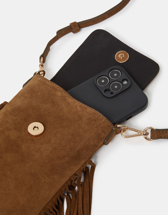 Fringe Suede Phone Bag, , large