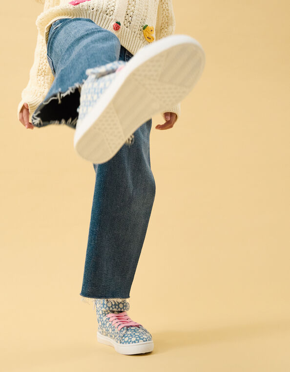 Girls Floral Broderie High Top Trainers, Blue (BLUE), large