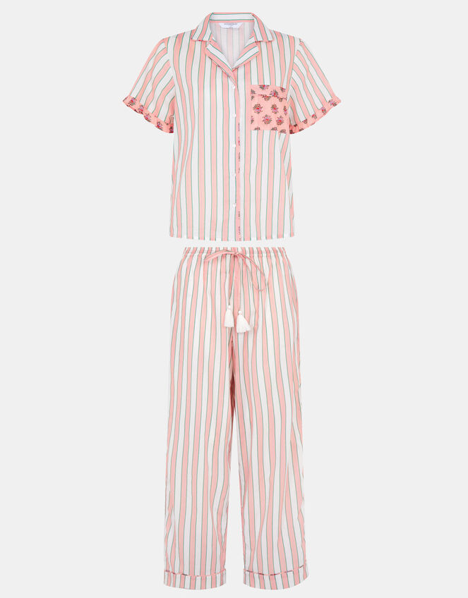 Floral Stripe Long Pyjamas Set, Pink (PINK), large
