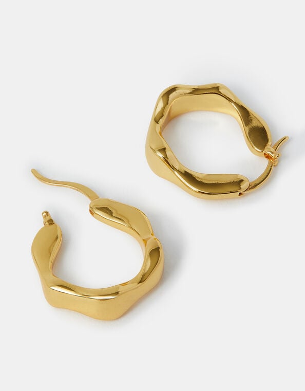 14ct Gold-Plated Molten Hoop Earrings, , large
