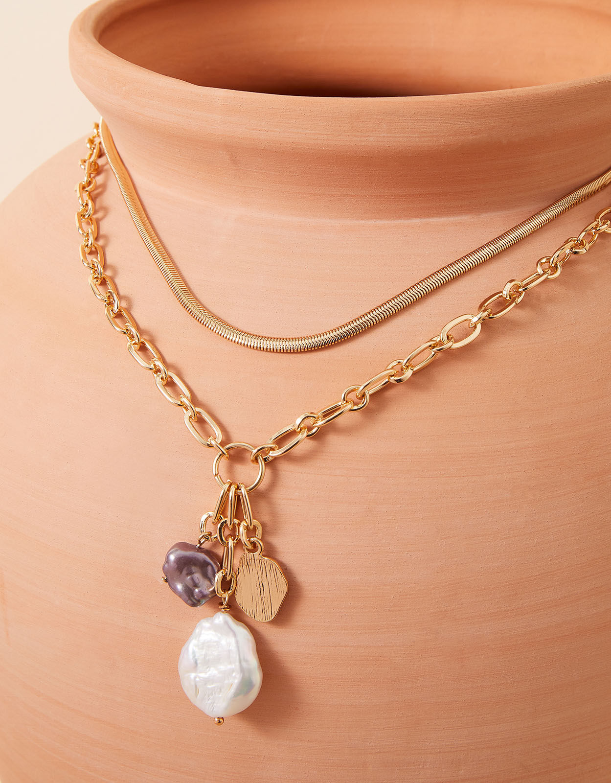 Layered Pearl Stone Necklace