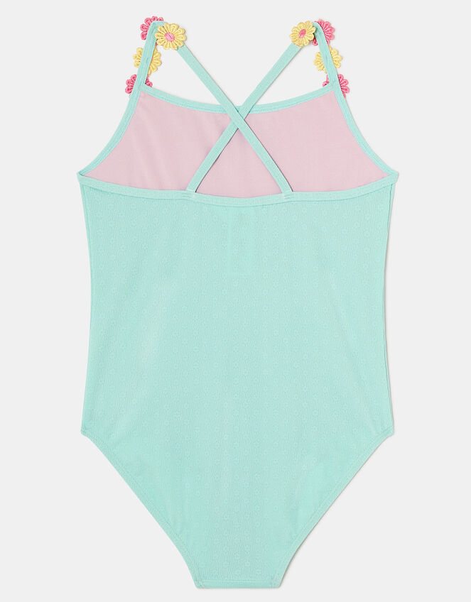 Girls Flower Strap Swimsuit , Blue (BLUE), large