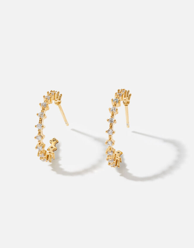 Gold-Plated Pave Crystal Hoops , , large