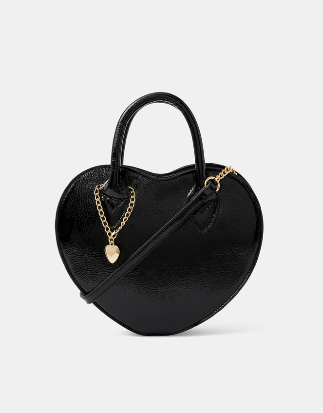 Patent Heart Crossbody Handbag , Black (BLACK), large
