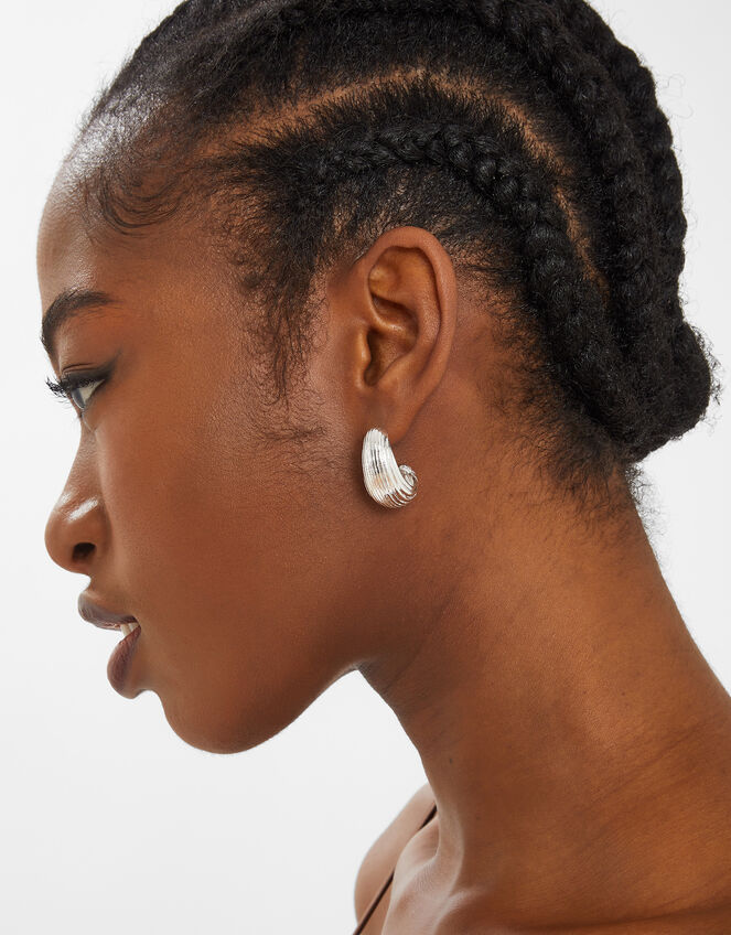 Chunky Ribbed Hoop Earrings, , large