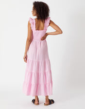 Ruffle Strap Gingham Tiered Dress, Pink (PINK), large