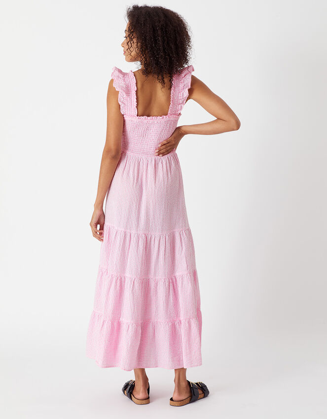Ruffle Strap Gingham Tiered Dress, Pink (PINK), large