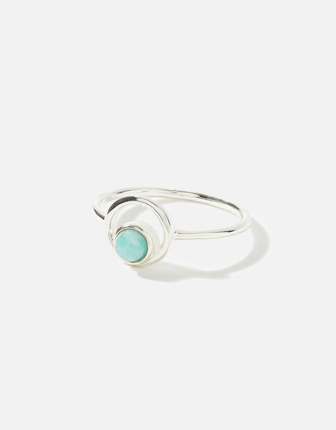 Recycled Sterling Silver Amazonite Circle Ring, Silver (ST SILVER), large
