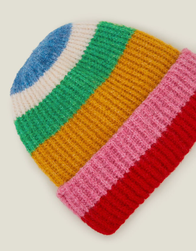 Stripe Knit Beanie Hat, , large