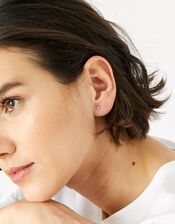 Sterling Silver Crystal Studs, Blue (BLUE), large