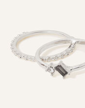 Sparkle Gem and Textured Ring Set of Two, Silver (SILVER), large