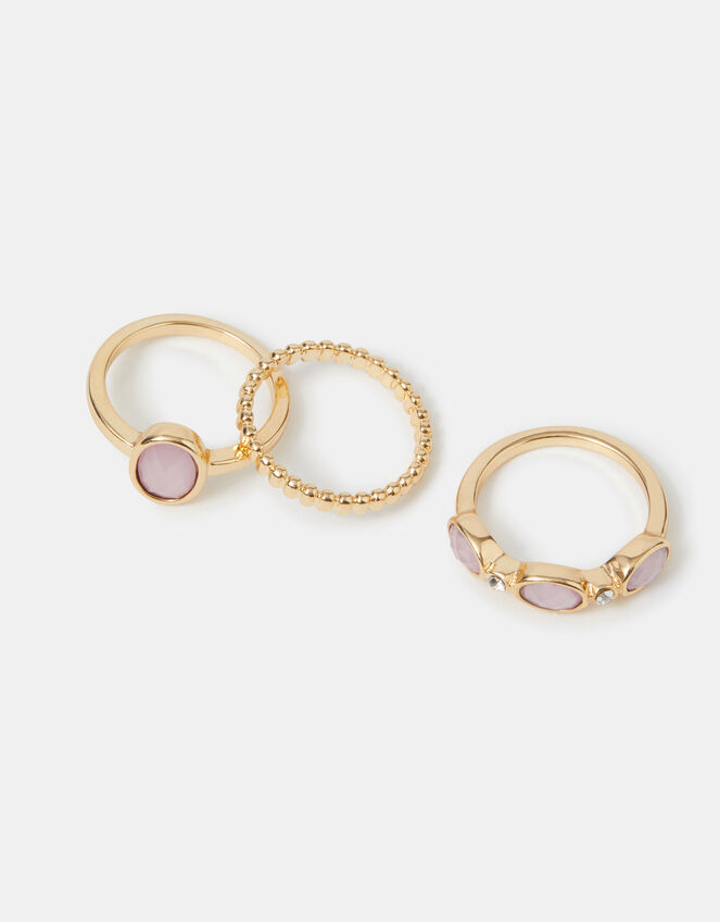 3-Pack Gemstone Rings, Pink (PINK), large