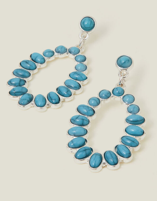 Oval Stone Drop Earrings Turquoise, , large