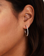 Sterling Silver-Plated Pavé Hoop Earrings, , large