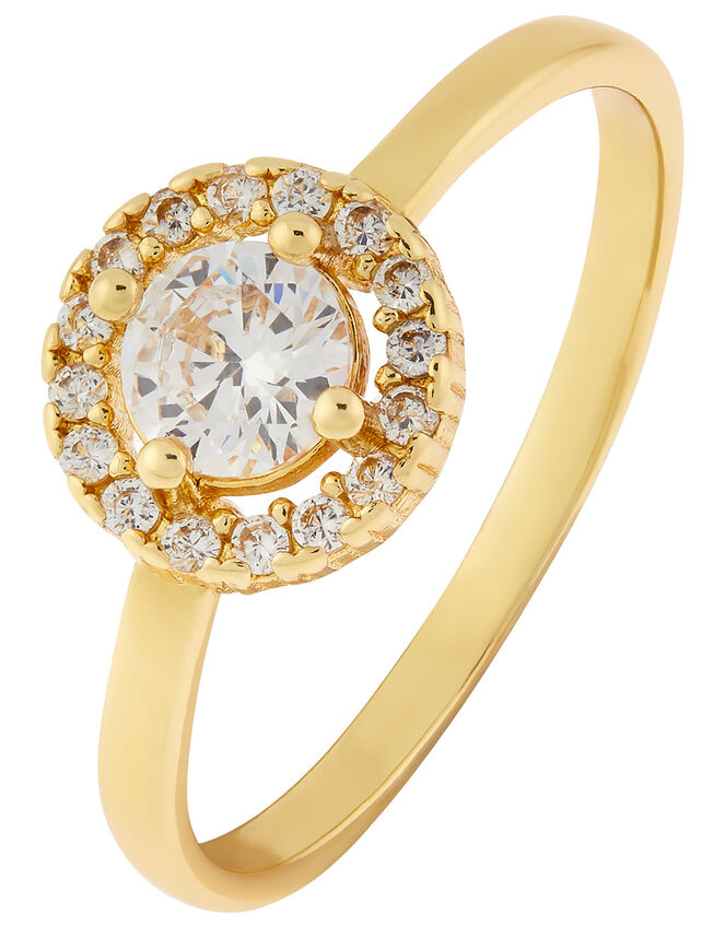 Gold-Plated Crystal Halo Engagement Ring, Gold (GOLD), large