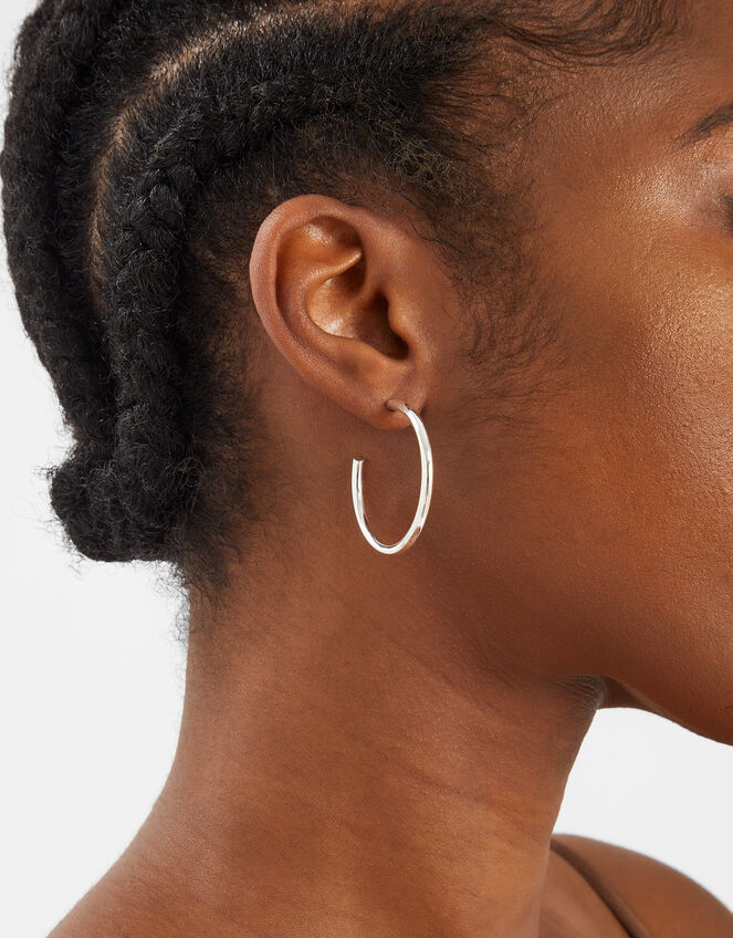 Medium Tube Hoop Earrings, Silver (SILVER), large