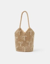 Bow Embellished Beaded Bag, , large