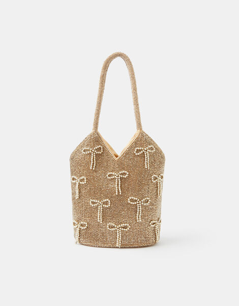 Bow Embellished Beaded Bag, , large