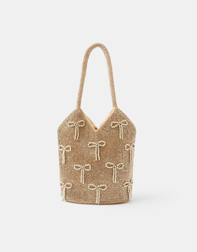 Bow Embellished Beaded Bag, , large